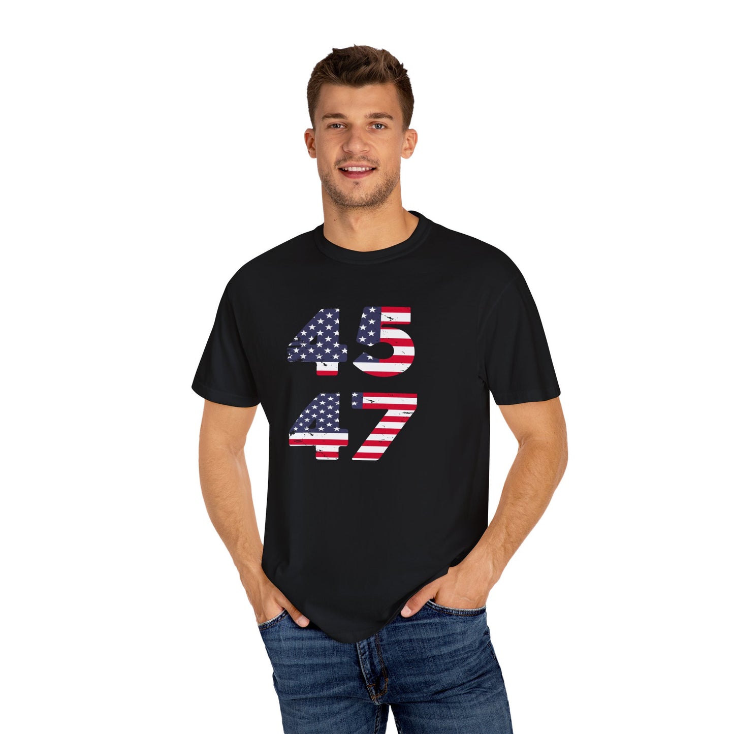 Patriotic Unisex Garment-Dyed T-Shirt with American Flag 45/47 Design