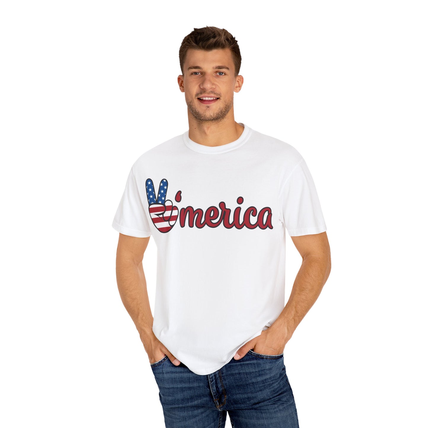 Unisex Garment-Dyed Peaceful America T-Shirt | Patriotic Summer Style