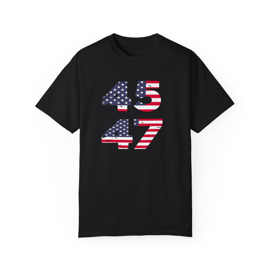 Patriotic Unisex Garment-Dyed T-Shirt with American Flag 45/47 Design