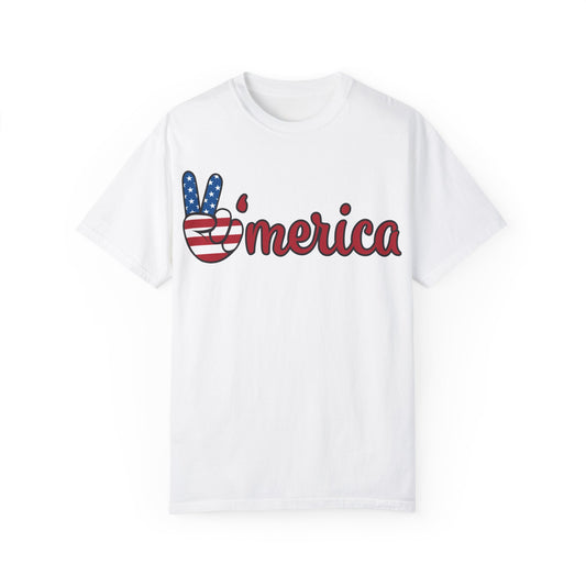 Unisex Garment-Dyed Peaceful America T-Shirt | Patriotic Summer Style